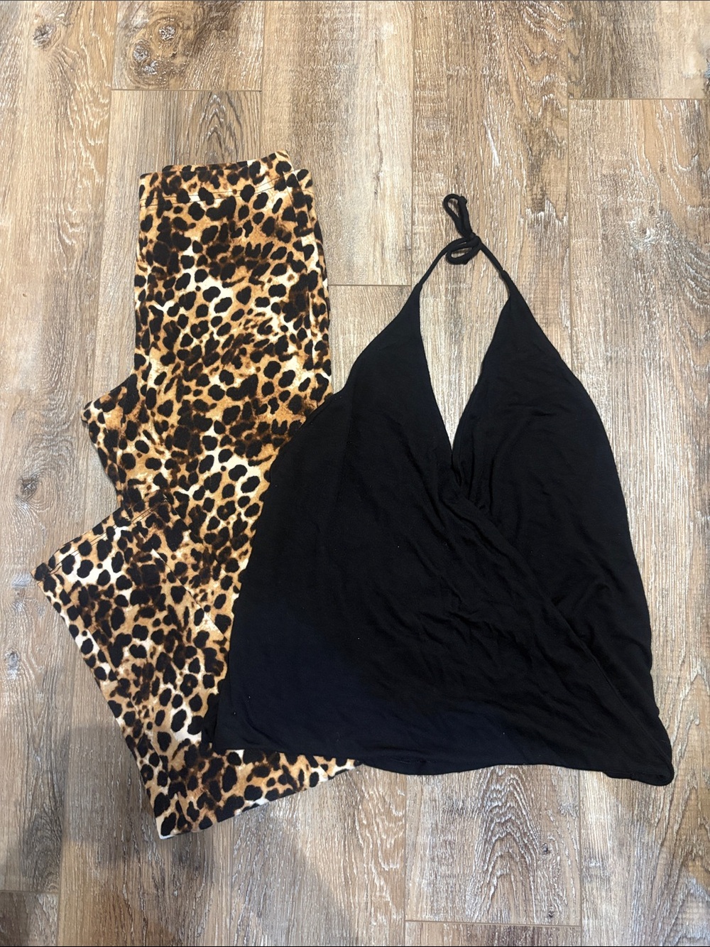 La SENZA Black Halter Cami with Leopard Print Lounge Pants